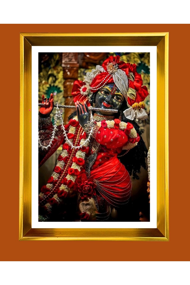 Divine Krishna Golden Photo Frame - 10x14 Inches | Elegant Wooden Frame for Home, Office & Temple Decoration | Spiritual Wall & Table Decor and Gift Item