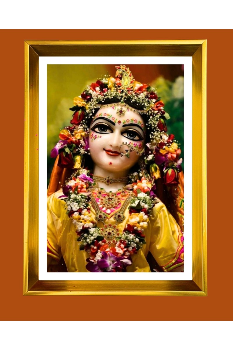 Divine Radha Rani Golden Photo Frame - 10x14 Inches | Elegant Wooden Frame for Home, Office & Temple Decoration | Spiritual Wall & Table Decor and Gift Item