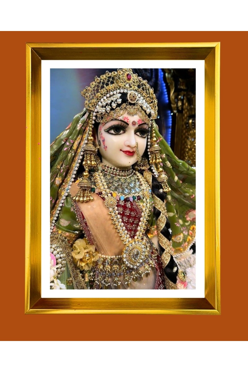 Divine Radha Rani Golden Photo Frame - 10x14 Inches | Elegant Wooden Frame for Home, Office & Temple Decoration | Spiritual Wall & Table Decor and Gift Item