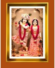 Divine Radha Krishna Golden Photo Frame - 10x14 Inches | Elegant Wooden Frame for Home, Office & Temple Decoration | Spiritual Wall & Table Decor and Gift Item