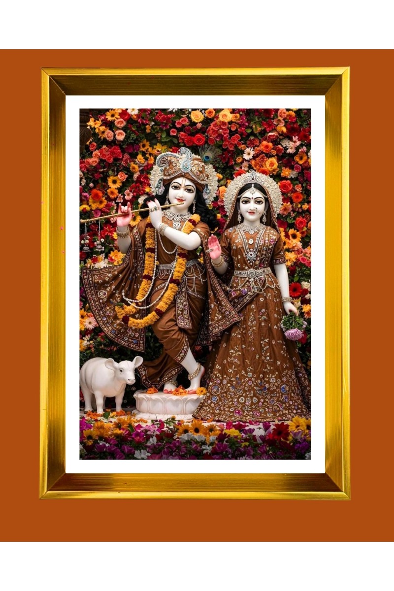 Divine Radha Krishna Golden Photo Frame - 10x14 Inches | Elegant Wooden Frame for Home, Office & Temple Decoration | Spiritual Wall & Table Decor and Gift Item