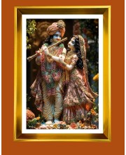 Divine Radha Krishna Golden Photo Frame - 10x14 Inches | Elegant Wooden Frame for Home, Office & Temple Decoration | Spiritual Wall & Table Decor and Gift Item