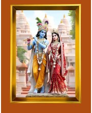 Divine Radha &  Krishna Golden Photo Frame - 10x14 Inches | Elegant Wooden Frame for Home, Office & Temple Decoration | Spiritual Wall & Table Decor and Gift Item