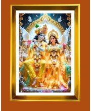 Divine Radha &  Krishna Golden Photo Frame - 10x14 Inches | Elegant Wooden Frame for Home, Office & Temple Decoration | Spiritual Wall & Table Decor and Gift Item