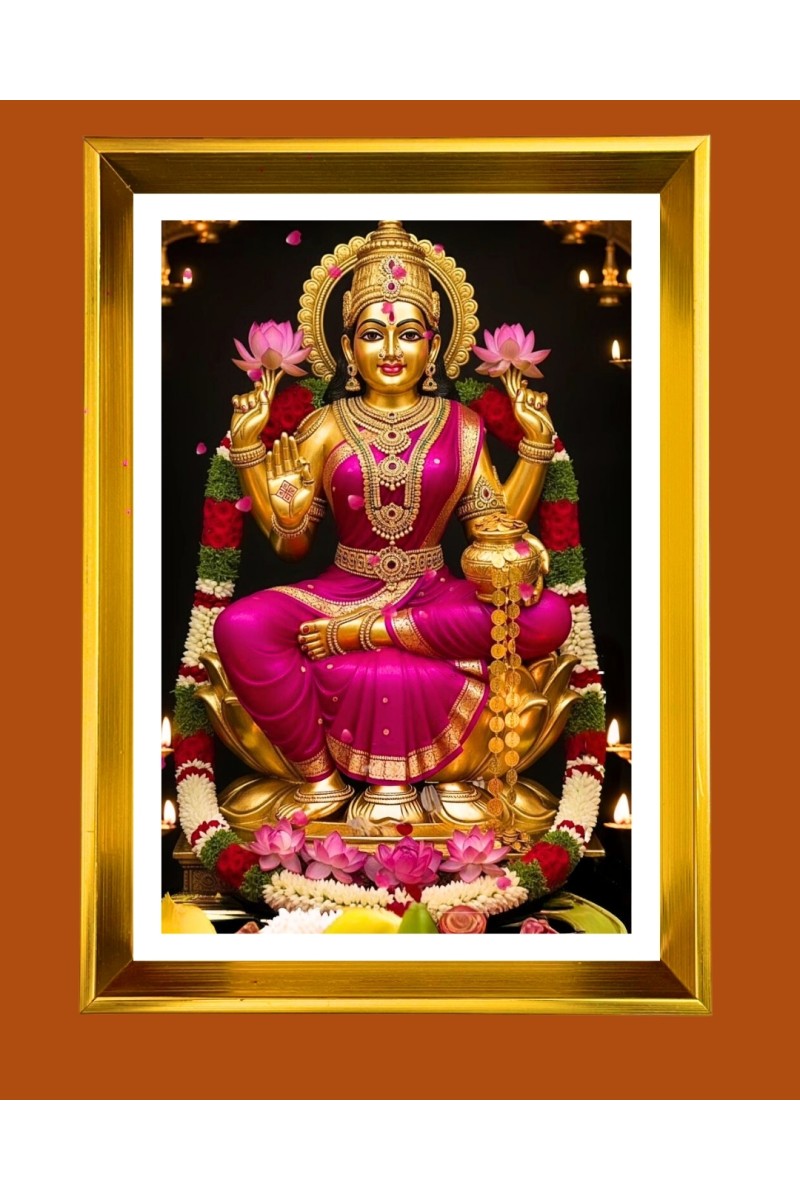 Maa Lakshmi Golden Photo Frame - 10x14 Inches | Elegant Wooden Frame for Home, Office & Temple Decoration | Spiritual Wall & Table Decor and Gift Item