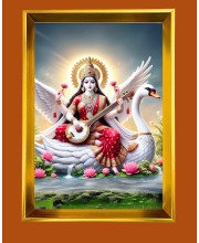 Maa Sraswati Golden Photo Frame - 10x14 Inches | Elegant Wooden Frame for Home, Office & Temple Decoration | Spiritual Wall & Table Decor and Gift Item