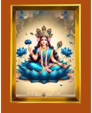 Maa Lakhsmi Golden Photo Frame - 10x14 Inches | Elegant Wooden Frame for Home, Office & Temple Decoration | Spiritual Wall & Table Decor and Gift Item
