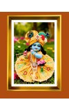 Liitle Baby krishna Golden Photo Frame - 10x14 Inches | Elegant Wooden Frame for Home, Office & Temple Decoration | Spiritual Wall & Table Decor and Gift Item