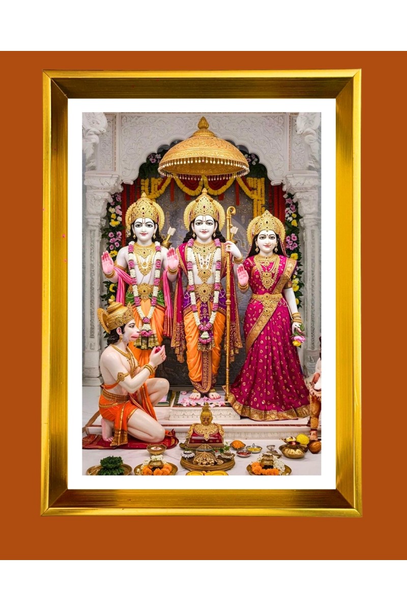 Lord Ram,sita,Lakhsman and hanuman Golden Photo Frame - 10x14 Inches | Elegant Wooden Frame for Home, Office & Temple Decoration | Spiritual Wall & Table Decor and Gift Item