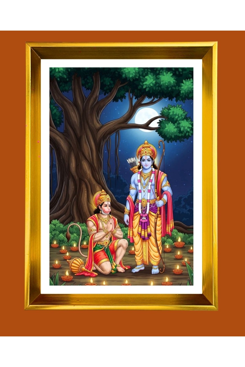 Lord Ram and hanuman Golden Photo Frame - 10x14 Inches | Elegant Wooden Frame for Home, Office & Temple Decoration | Spiritual Wall & Table Decor and Gift Item