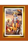 Lord Krishna and Arjun Golden Photo Frame - 10x14 Inches | Elegant Wooden Frame for Home, Office & Temple Decoration | Spiritual Wall & Table Decor and Gift Item