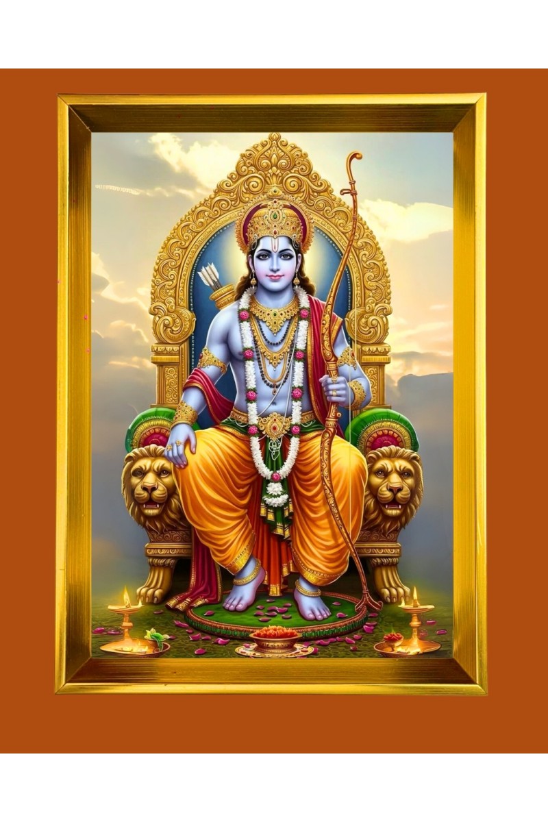 Lord Ram Golden Photo Frame - 10x14 Inches | Elegant Wooden Frame for Home, Office & Temple Decoration | Spiritual Wall & Table Decor and Gift Item