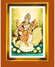 Maa Saraswati Golden Photo Frame - 10x14 Inches | Elegant Wooden Frame for Home, Office & Temple Decoration | Spiritual Wall & Table Decor and Gift Item