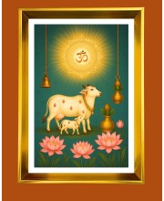  Kamadhenu Golden Photo Frame - 10x14 Inches | Elegant Wooden Frame for Home, Office & Temple Decoration | Spiritual Wall & Table Decor and Gift Item