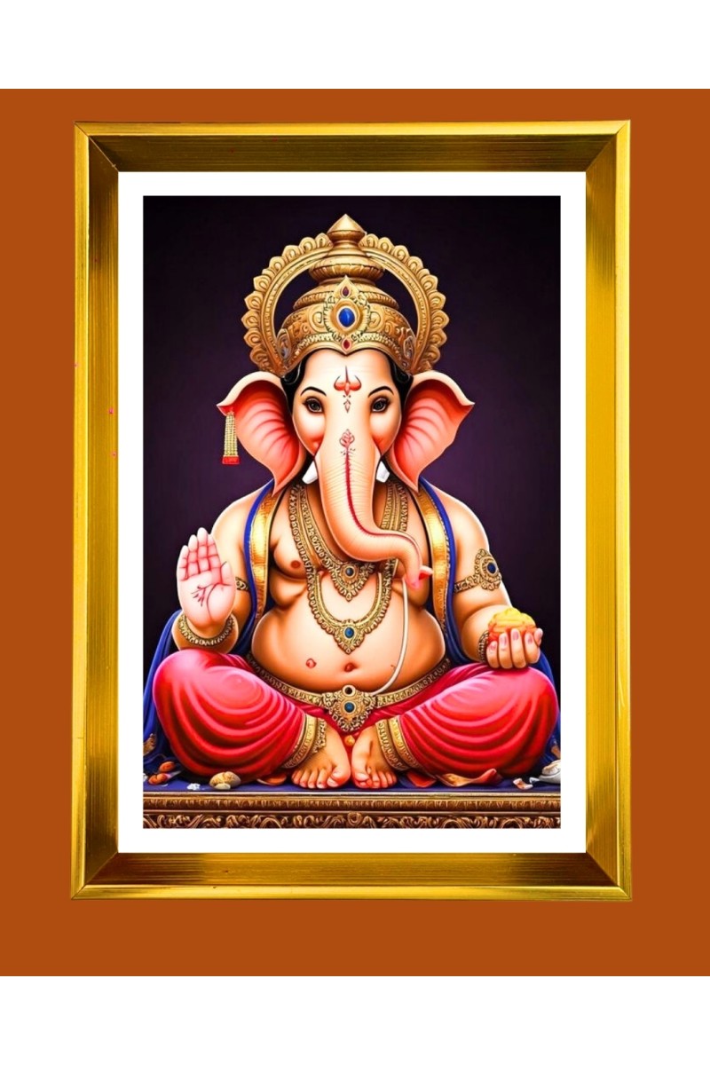 Lord Ganesh Golden Photo Frame - 10x14 Inches | Elegant Wooden Frame for Home, Office & Temple Decoration | Spiritual Wall & Table Decor and Gift Item