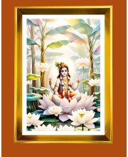 Divine Krishna Golden Photo Frame - 10x14 Inches | Elegant Wooden Frame for Home, Office & Temple Decoration | Spiritual Wall & Table Decor and Gift Item