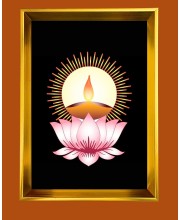 Lotus Flower with Deepam Golden Photo Frame - 10x14 Inches | Elegant Wooden Frame for Home, Office & Temple Decoration | Spiritual Wall & Table Decor and Gift Item