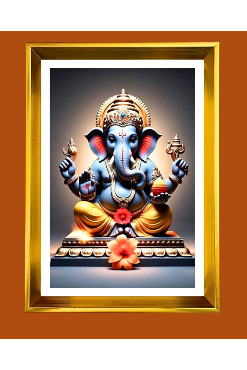 Lord Ganesh Golden Photo Frame - 10x14 Inches | Elegant Wooden Frame for Home, Office & Temple Decoration | Spiritual Wall & Table Decor and Gift Item