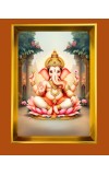 Lord Ganesh Golden Photo Frame - 10x14 Inches | Elegant Wooden Frame for Home, Office & Temple Decoration | Spiritual Wall & Table Decor and Gift Item