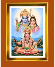 Lord Ram,Sita & Hanuman Golden Photo Frame - 10x14 Inches | Elegant Wooden Frame for Home, Office & Temple Decoration | Spiritual Wall & Table Decor and Gift Item