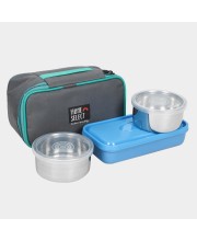 Plastic &amp;Steel Lunch Box 3 Containers With Bag