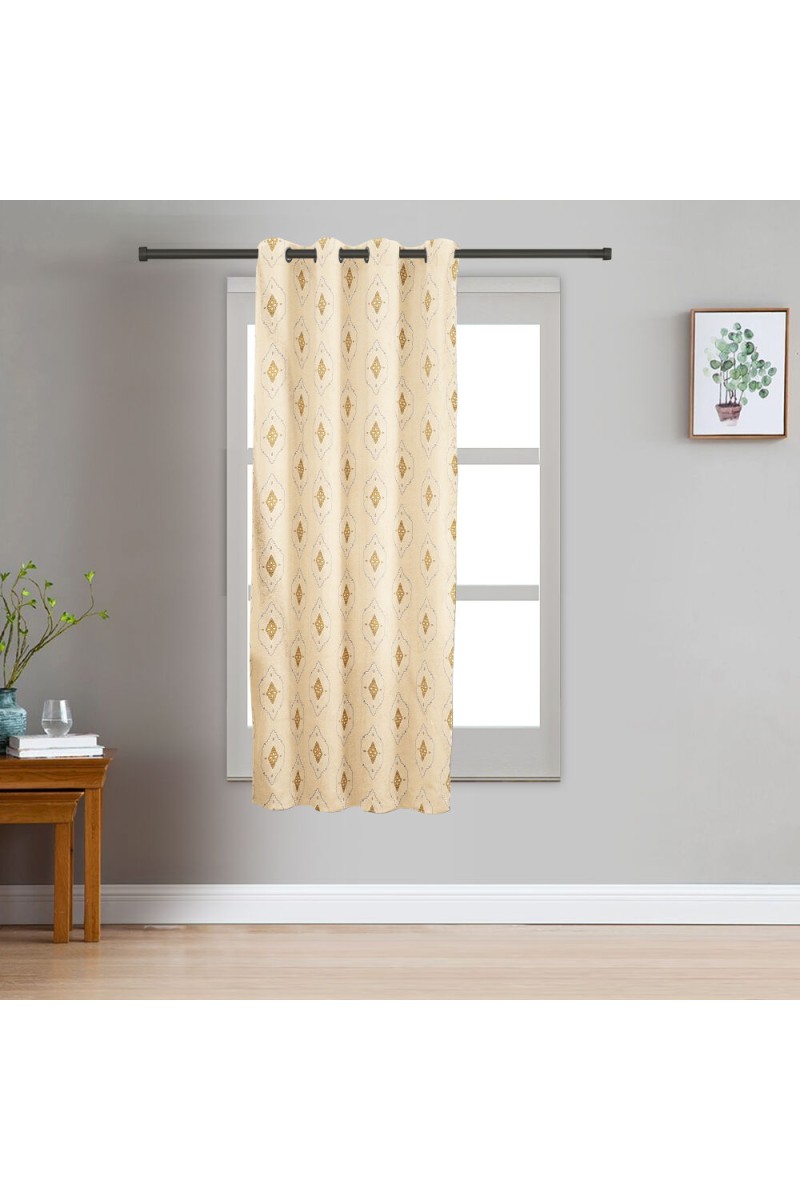 Home Beautiful                         5ft. Beige Printed Eyelet Window Curtains