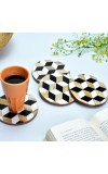 Geometric Round Black Coaster Set of 4