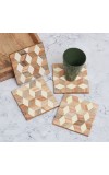 Cube Pattern Wooden Tea Coasters - Pack of 4