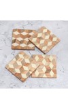 Cube Pattern Wooden Tea Coasters - Pack of 4
