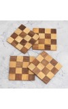 Brown Check Pattern Wooden Coasters for Decor - Pack of 4