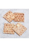 White and Brown Honeycomb Pattern Wooden Coasters - Pack of 4