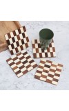 White and Brown Handcrafted Wooden Coasters - Pack of 4