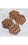 Handcrafted Brown Pattern Wooden Coasters - Pack of 4