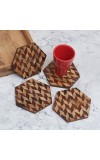 Handcrafted Brown Pattern Wooden Coasters - Pack of 4