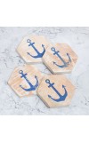 Handmade Wooden Coasters Engraved with Anchor - Pack of 4