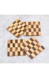 Brown Check Pattern Wooden Coasters - Pack of 4