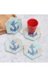 Handmade Wooden Coasters with Anchor Pattern - Pack of 4