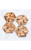 Antique Brown Hexagon Wooden Coasters - Pack of 4