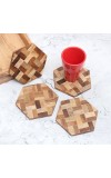 Antique Brown Hexagon Wooden Coasters - Pack of 4