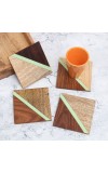 Handmade Brown and Green Wooden Coasters - Pack of 4