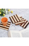 Brown and White Coloured Wooden Coasters Pack of 4