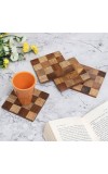 Brown Checked Pattern Wooden Coaster Pack of 4