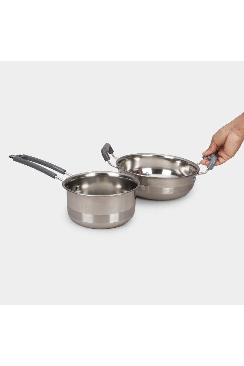 2 Pcs. Steel Cookware(1 Saucepan & 1 Kadahi)